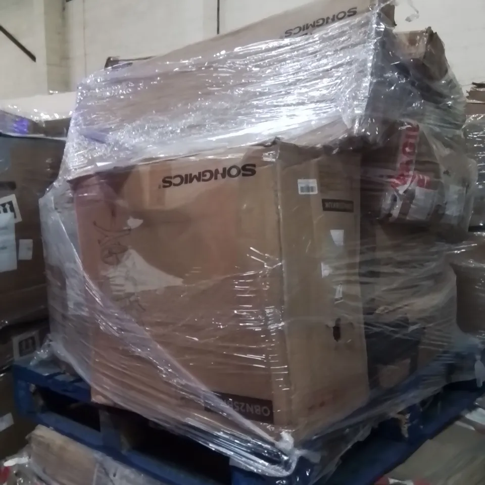 PALLET OF ASSORTED HOUSEHOLD GOODS AND PRODUCTS TO INCLUDE;STORAGE OTTOMAN,OFFICE CHAIR,GARMENT RACK
