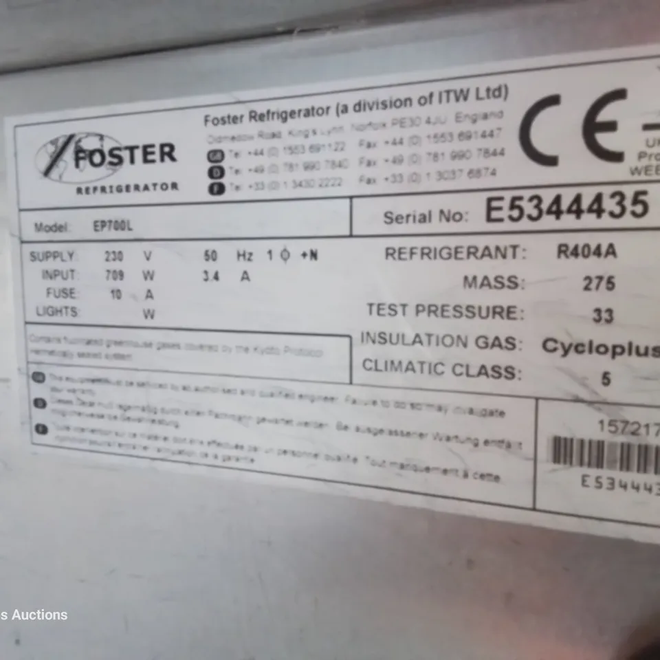 FOSTER UPRIGHT FREEZER EP700L