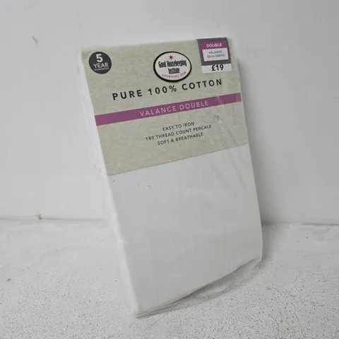 PURE 100% COTTON VALANCE DOUBLE – 38CM DEPTH, WHITE