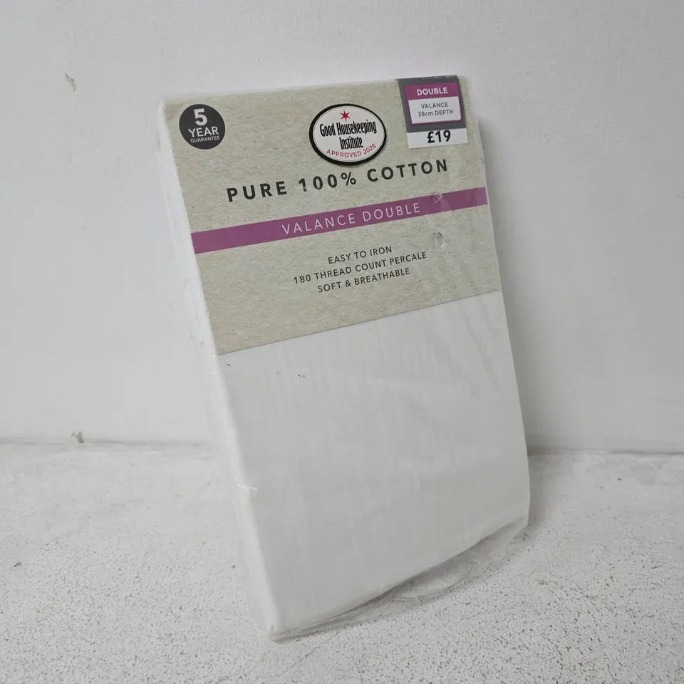 PURE 100% COTTON VALANCE DOUBLE – 38CM DEPTH, WHITE