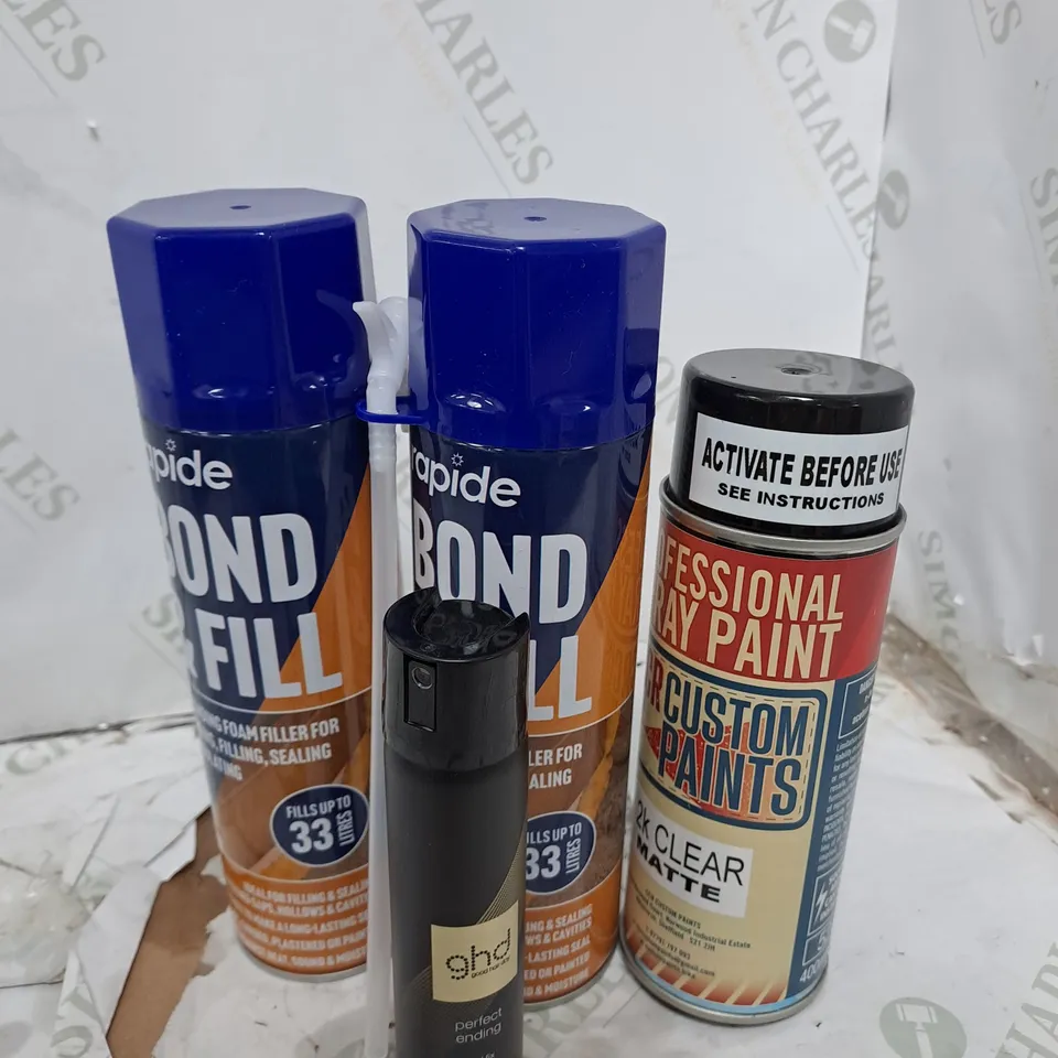 ASSORTED AEROSOLS TO INCLUDE BOND AND FILL , SPRAY PAINT , GHD HAIRSPRAY  ,  ETC - COLLECTION ONLY 