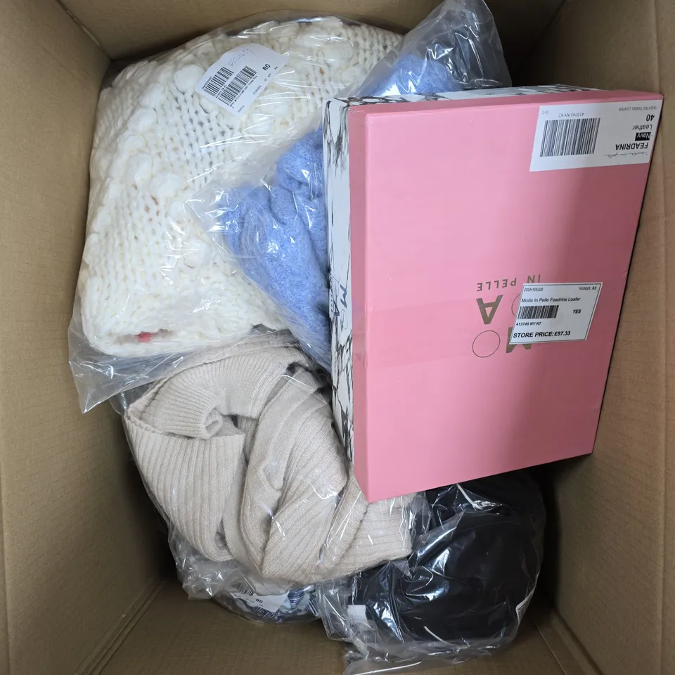 APPROXIMATELY 20 ASSORTED CLOTHING PRODUCTS IN VARIOUS STYLES & SIZES TO INCLUDE DRESSES, JUMPERS, TROUSERS ETC