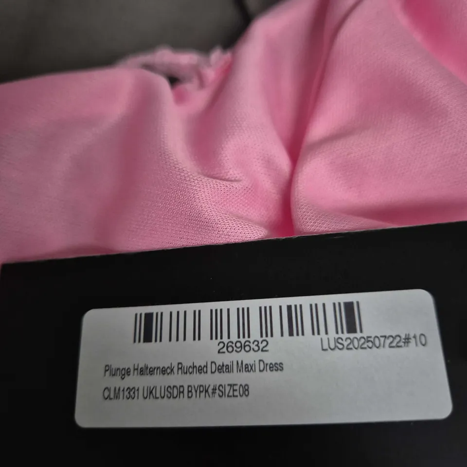 EGO PINK PLUNGE HALTERNECK RUCHED DETAIL MAXI DRESS – UK 8