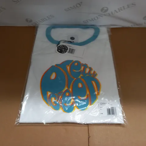 BAGGED PRETTY GREEN TRIPPY LOGO RINGER T-SHIRT - XL
