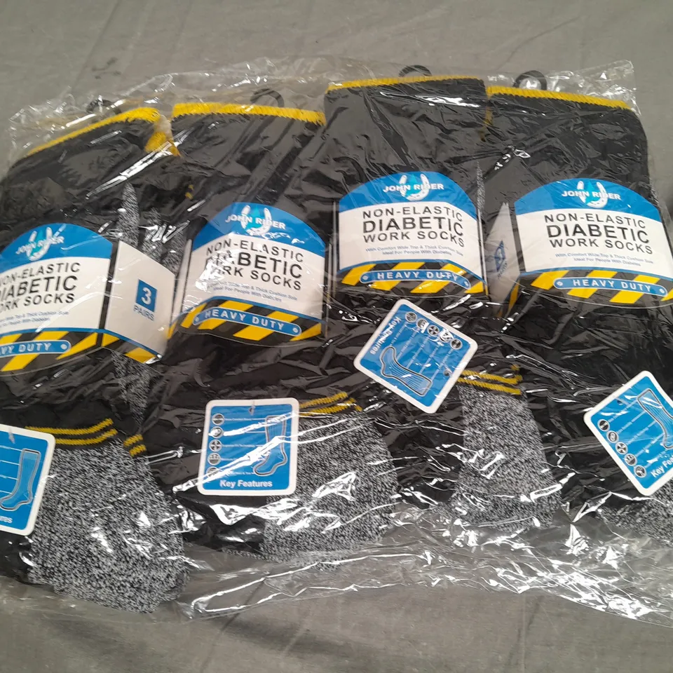 LOT OF 4 3-PACKS OF JOHN RIDER NON-ELASTIC DIABETIC WORK SOCKS 