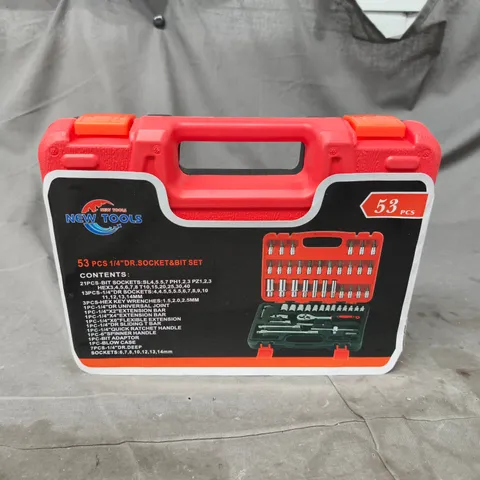 NEW TOOLS 53-PIECE 1/4IN DRIVE SOCKET & BIT SET IN RED CASE