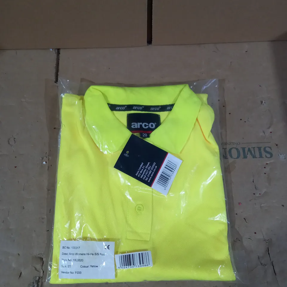 LOT OF 5 BRAND NEW ARCO WOMENS HI-VIS S/S POLO TOP IN YELLOW SIZE 20