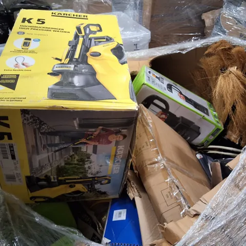 PALLET CONTAINING ASSORTED ELECTRONIC PRODUCTS INCLUDING KARCHER HIGH PRESSURE WASHER, SCOVILLE DIGITAL BLENDER, FAST BOIL KETTLE & KIDS HALLOWEEN BROOMS