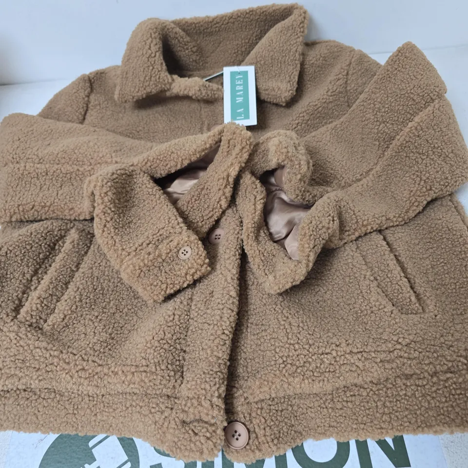 LA MAREY FLUFFY JACKET, BROWN - SIZE MEDIUM 