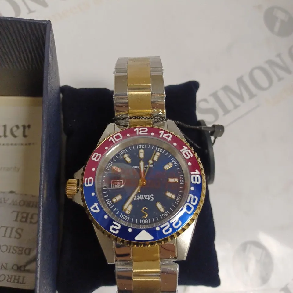BOXED STAUER GENTS TIGER SHARK DIVE WATCH STAINLESS STEEL - RED & BLUE