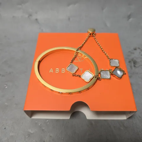 SET OF 2 ABBOTTLYON ITEMS TO INCLUDE PEARL CLOVER RACELET & HEART BANGLE 