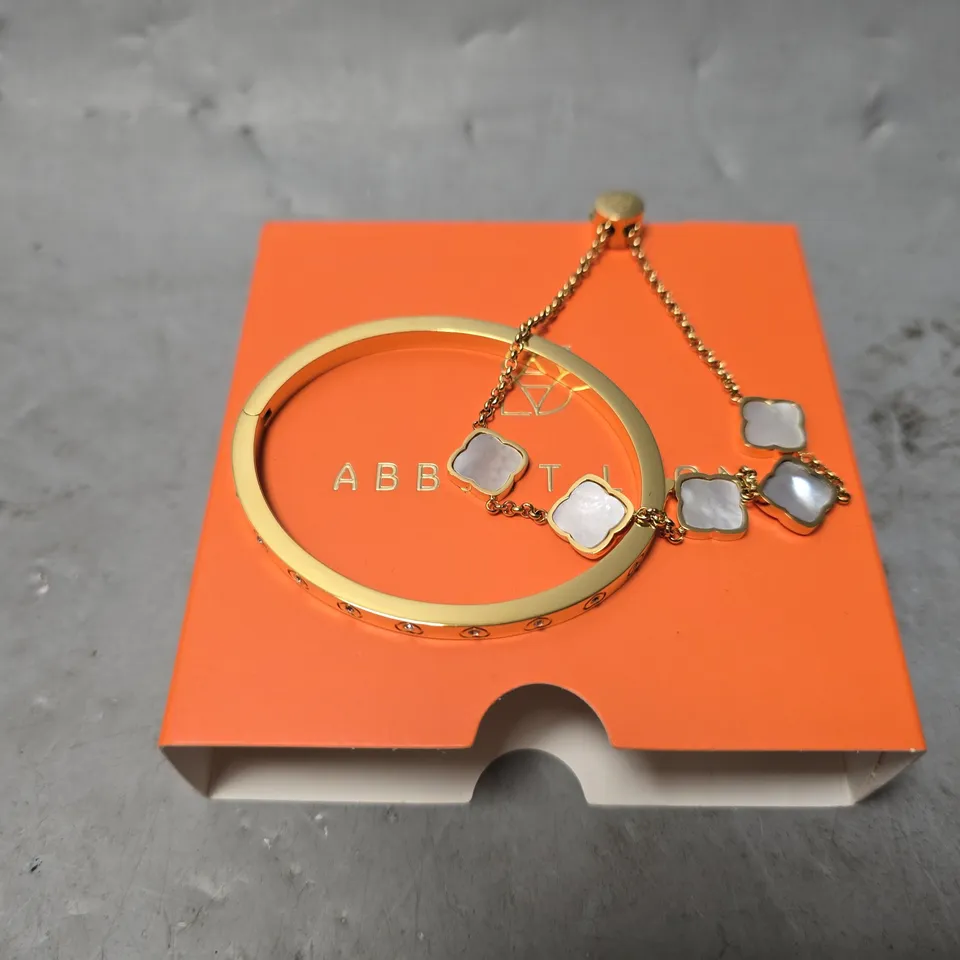 SET OF 2 ABBOTTLYON ITEMS TO INCLUDE PEARL CLOVER RACELET & HEART BANGLE 
