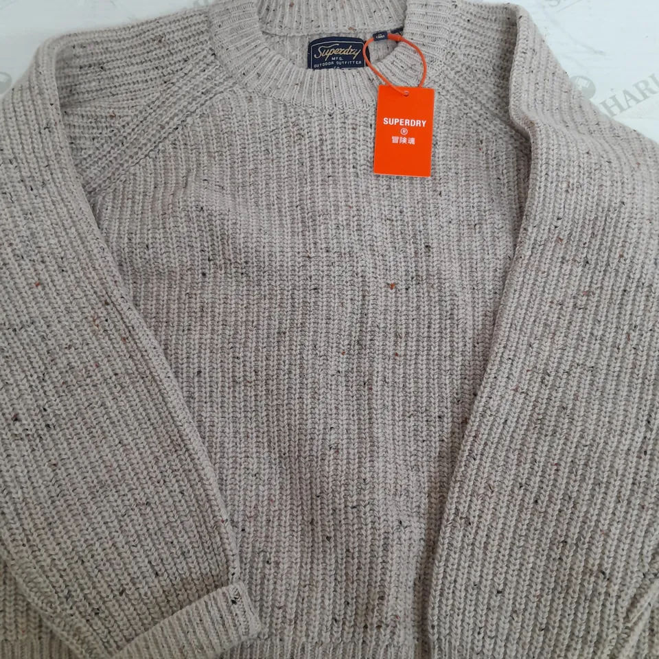 SUPERDRY KNITTED JUMPER IN BEIGE - UK 14