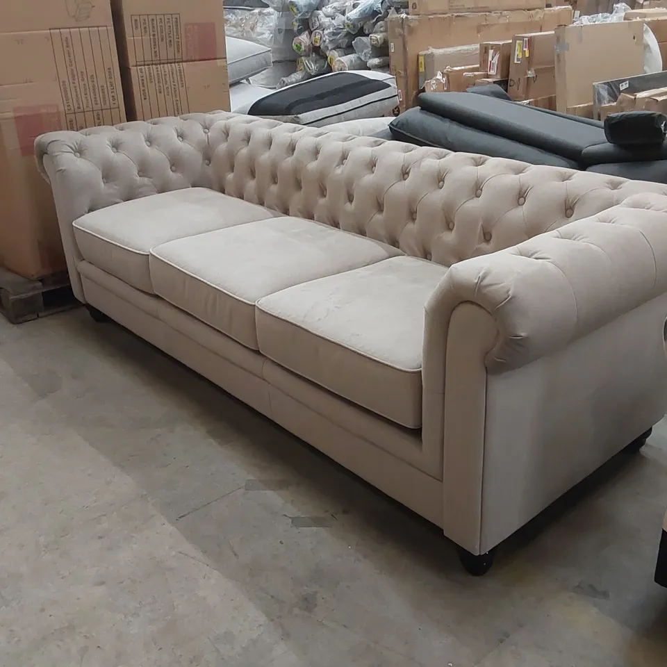 DESIGNER 3 SEATER BUTTON TUFTED FABRIC SOFA 