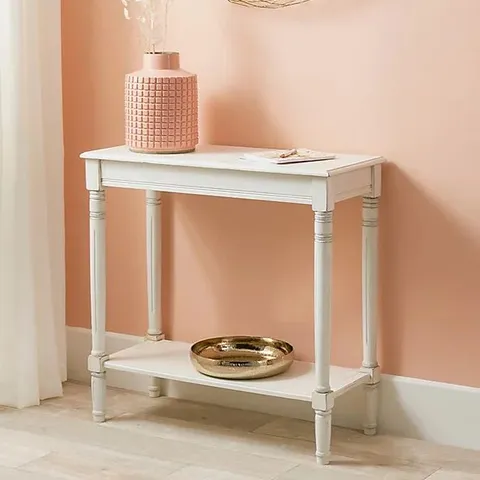 BOXED VICTORIAN WHITE WOOD CONSOLE TABLE (1 BOX)