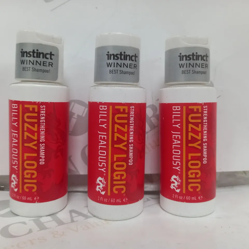 BOX OF APPROXIMATELY 25 FUZZY LOGIC BILLY JEALOUSY STRENGTHENING SHAMPOO (60ML BOTTLES)