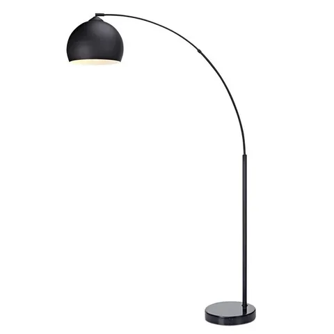 BOXED TEAMSON HOME ARQUER 170CM ARC FLOOR LAMP WITH FAUX BLACK MARBLE BASE AND BLACK BELL SHADE