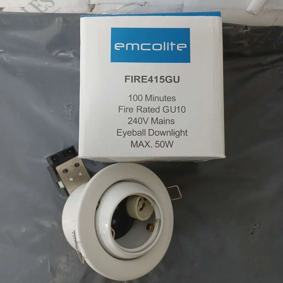 PALLET CONTAINING APPROXIMATELY 320 MCOLITE FIRE415GU 100 MINUTES FIRE RATED GU10 240V MAINS EYEBALL DOWNLIGHT MAX 50W	