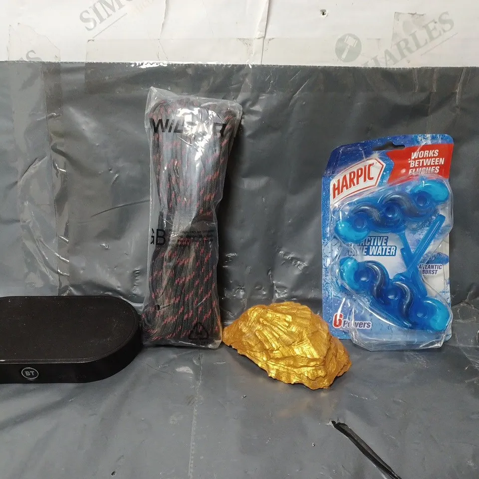 BOX OF APPROXIMATELY 12 ASSORTED ITEMS TO INCLUDE - HARPIL ACTIVE BLUE WATER , WHISK , BT TV BOX ETC