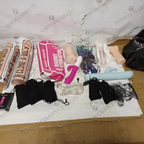 LOT OF APPROXIMATELY 10 ADULT TOYS TO INCLUDE CLONE-A-WILLY, RABBIT VIBRATOR, AND SILICON POCKET PUSSY ETC.