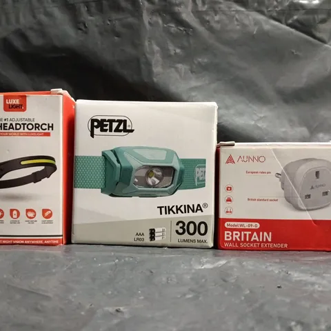 BOX OF APPROXIMATELY 20 ASSORTED HOUSEHOLD ITEMS TO INCLUDE WALL SOCKET EXTENDER, LED HEADTORCH, ETC