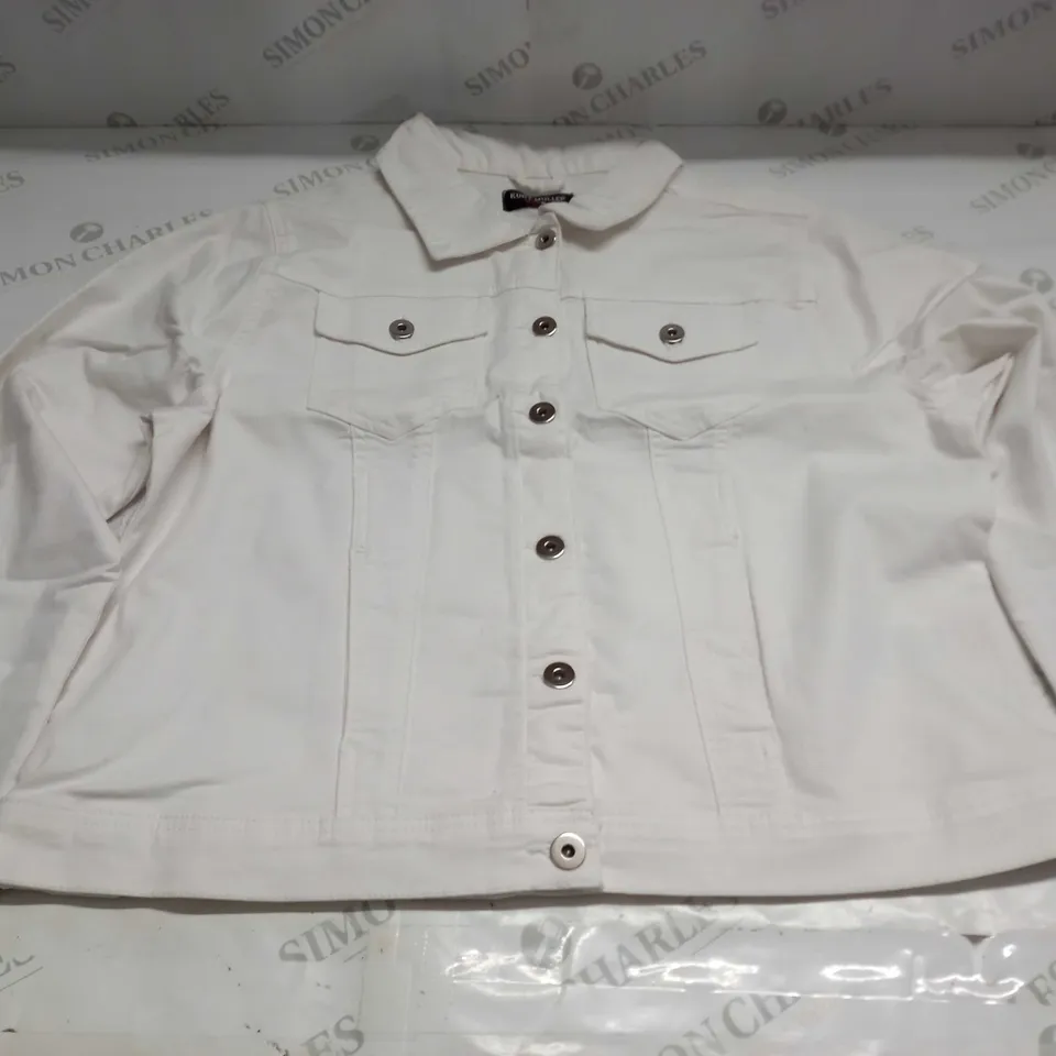 KURT MULLER WOMAN CROP FAUX DENIM JACKET IN WHITE - UK 20