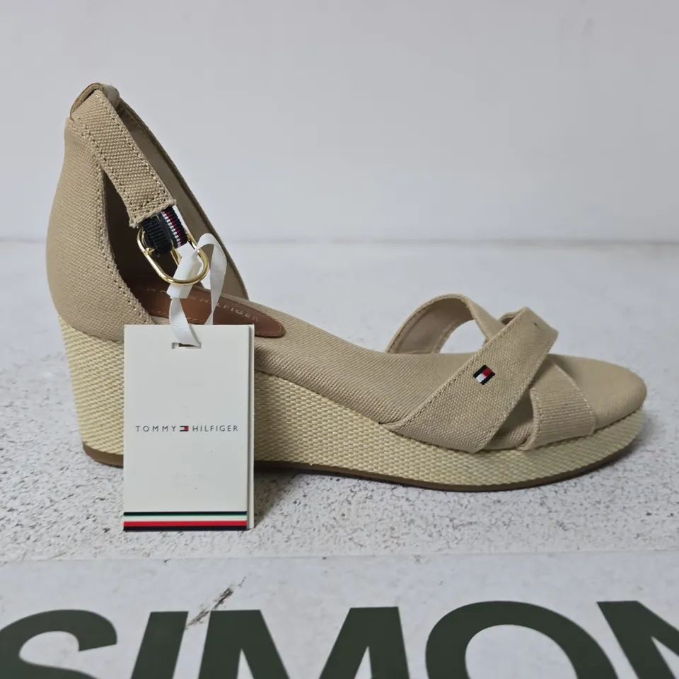 TOMMY HILFIGER BEIGE WEDGE SANDALS, WOMEN'S – CROSS-STRAP, ANKLE BUCKLE - SIZE UNSPECIFIED