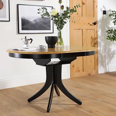 BOXED HUDSON ROUND PAINTED BLACK & OAK EXTENDING DINING TABLE 90 - 120CM