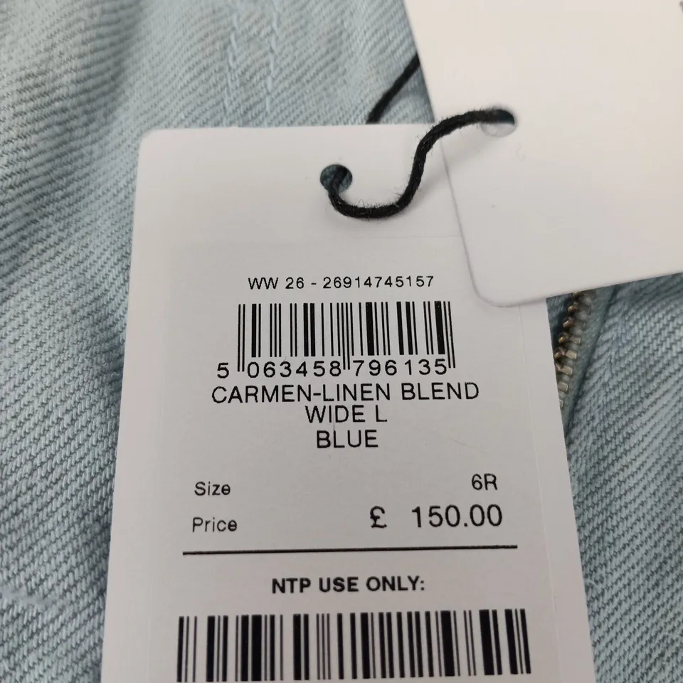 REISS CARMEN LINEN BLEND WIDE-LEG TROUSERS – BLUE – UK 6 (6R)