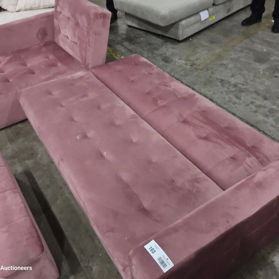 DESIGNER CHAISE SOFA BED PINK VELVET & FOOTSTOOL 