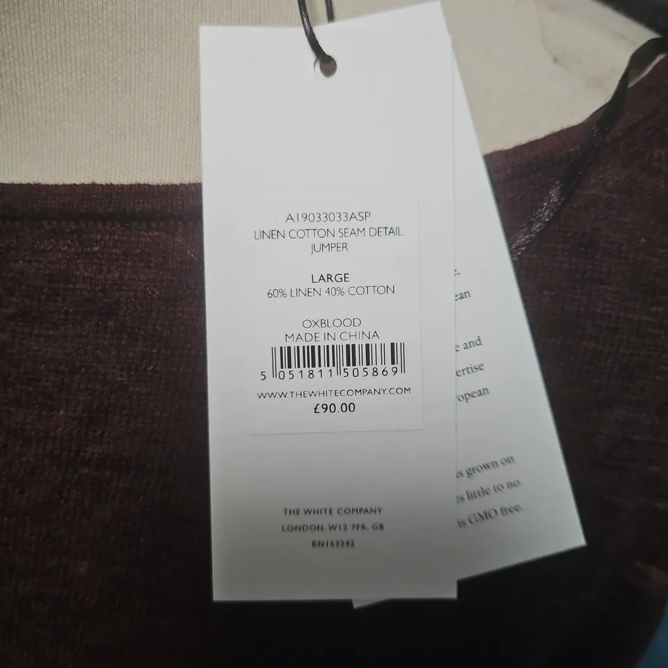 THE WHITE COMPANY LINEN COTTON SEAM DETAIL JUMPER IN OXBLOOD - L