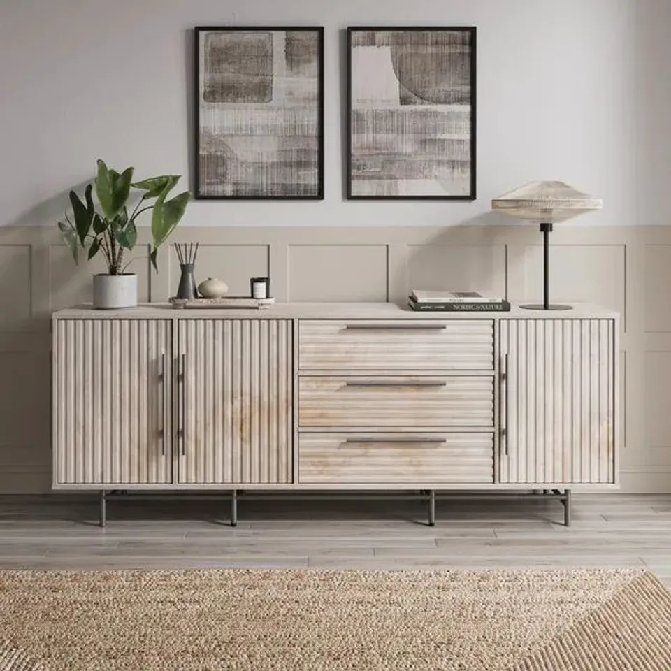 BOXED BRYANT EXTRA WIDE SIDEBOARD - WHITEWASH EFFECT (2 BOXES)