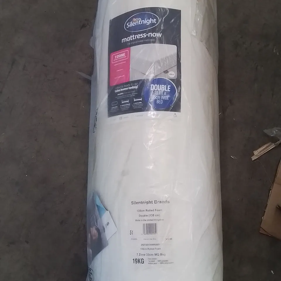 QUALITY ROLLED SILENTNIGHT 135CM FOAM DOUBLE MATTRESS 