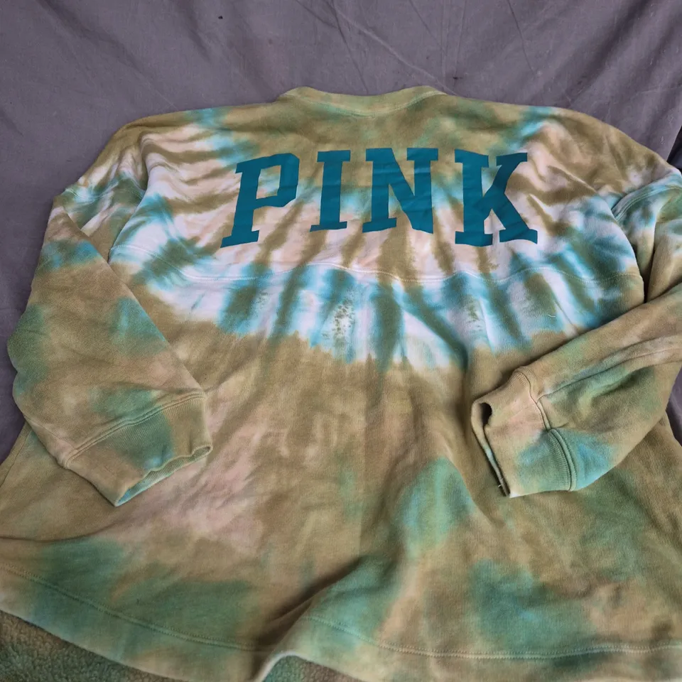 PINK VICTORIA'S SECRET JUMPER IN TIE-DYE GREEN SIZE L
