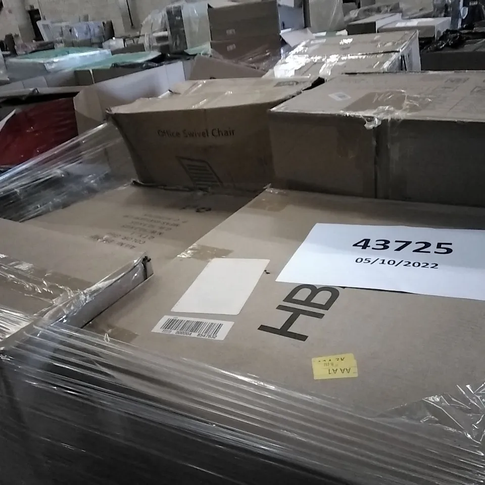 PALLET OF ASSORTED ITEMS INCLUDING HEADACHE OFFICE CHAIR, OFFICE SWIVEL CHAIR, HNNHOME