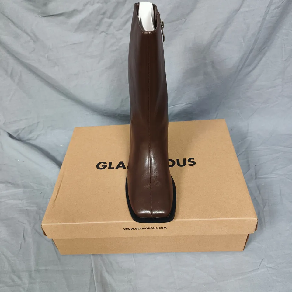GLAMOROUS BROWN LEATHER ANKLE BOOTS - SQUARE TOE, BLOCK HEEL - BOXED - UK SIZE 6