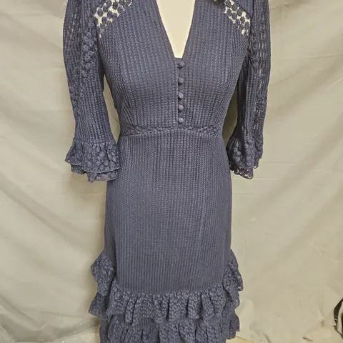 MINT VELVET LACE OCCASION RUFFLE DRESS IN NAVY SIZE 8