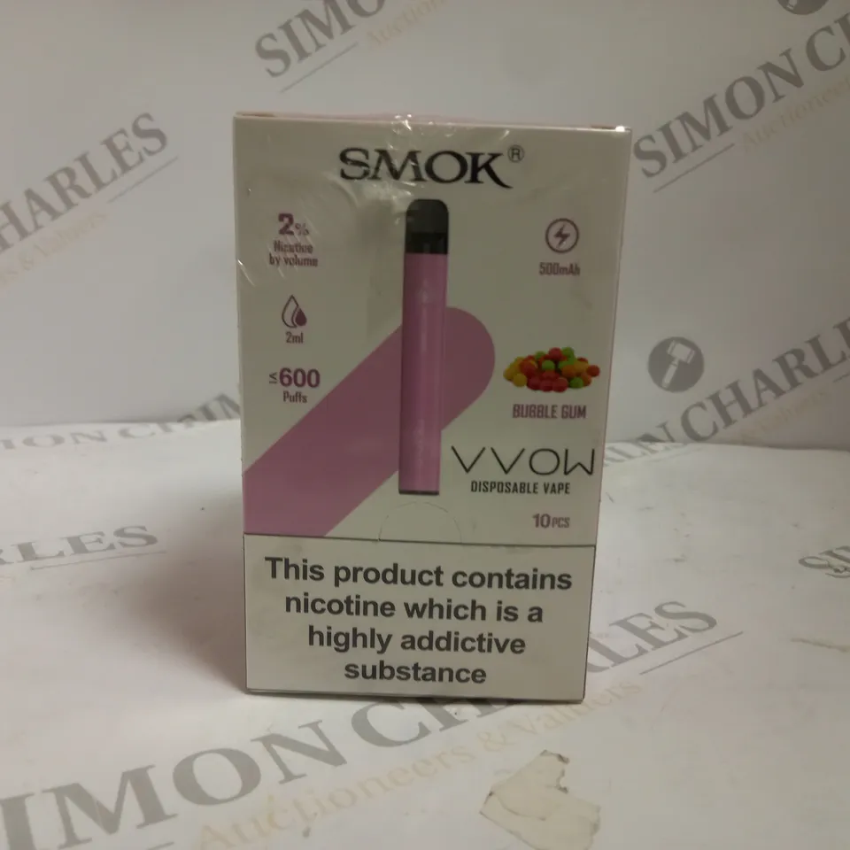 BOXED AND SEALED SMOK VVOW DISPOSABLE VAPE 10 PACK BUBBLE GUM 