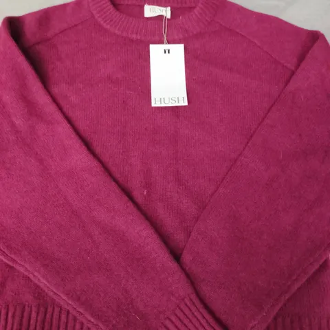 HUSH NINA MERINO WOOL CREW NECK LONG SLEEVE JUMPER IN BURGUNDY RED SIZE SMALL