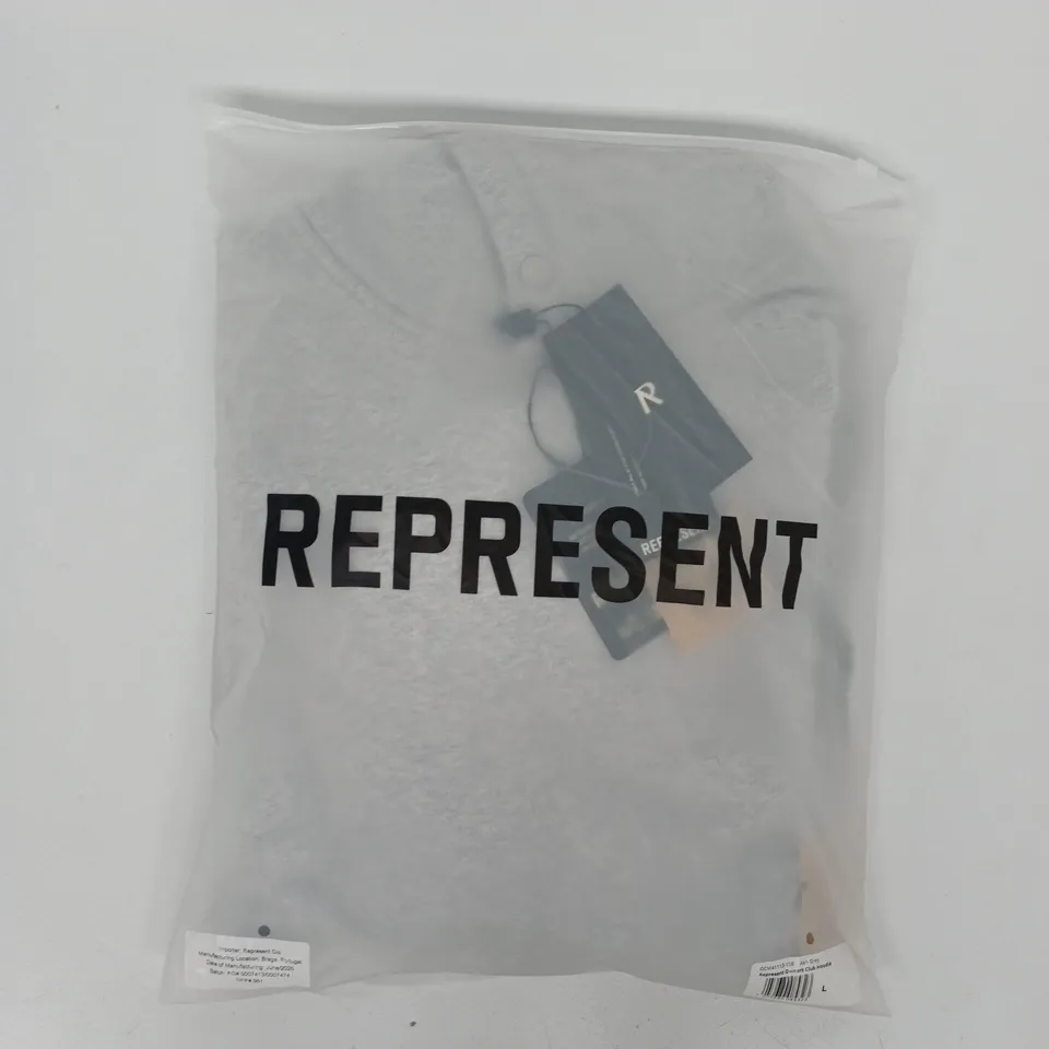 BAGGED REPRESENT OWNERS CLUB HOODIE IN ASH GREY SIZE LARGE