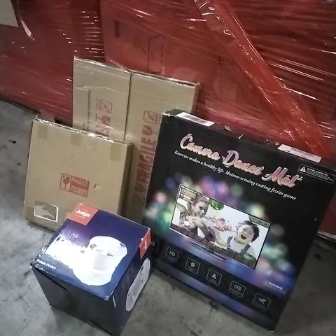 PALLET OF HOUSEHOLD ITEMS TO INCLUDE MIRRORS, POTATO PEELER,CAMERA DANCE MAT AND OTHER ASSORTED ITEMS...