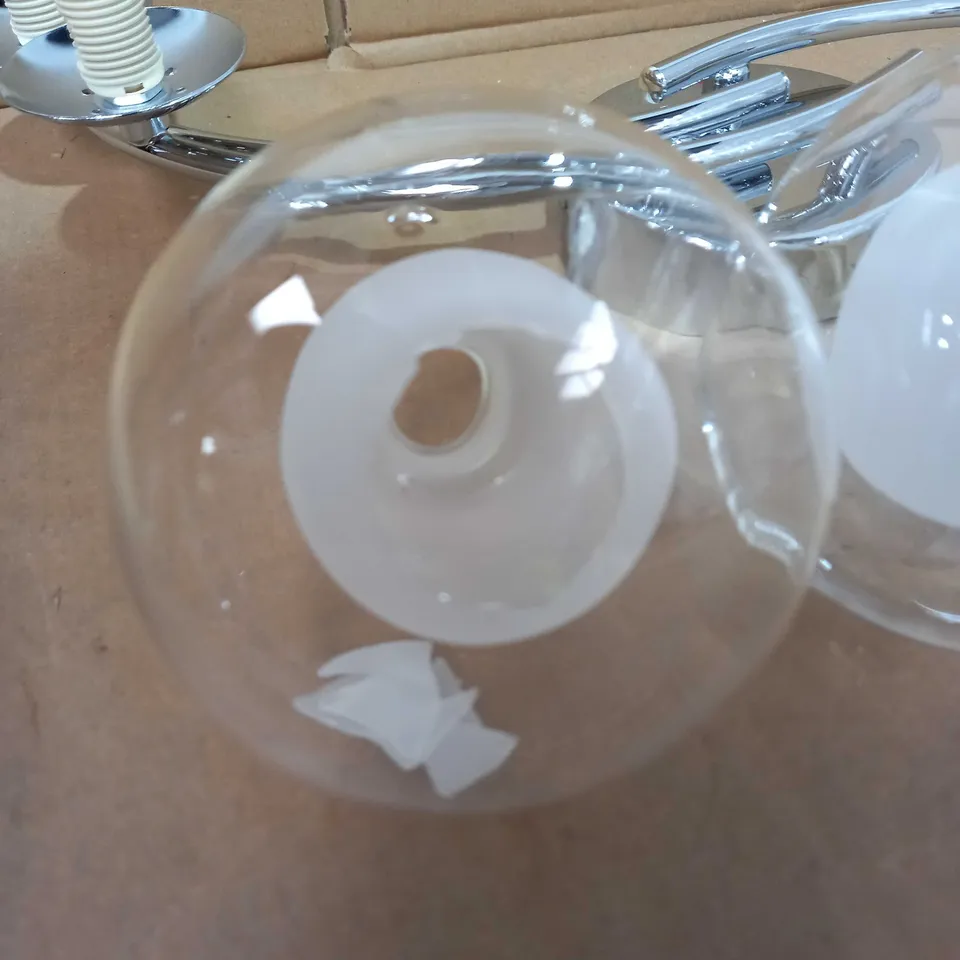JOHN LEWIS DOUBLE GLASS 3 LIGHT SEMI FLUSH CHROME FINISH CLEAR GLASS SHADE 