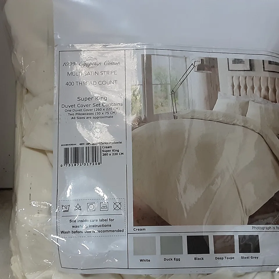 PACKAGED SUPERKING SATIN STRIPE DUVET , CREAM 