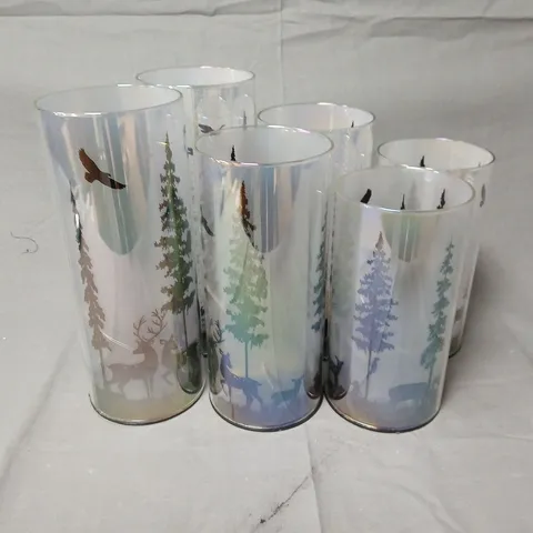 Set of 6 plastic Woodland Silhouette Design led jars
