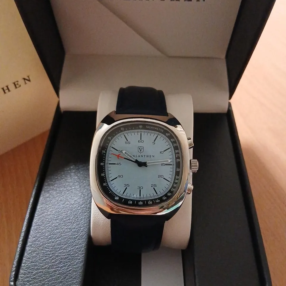 VONLANTHEN WRISTWATCH – LIGHT BLUE DIAL, TACHYMETER, BOXED