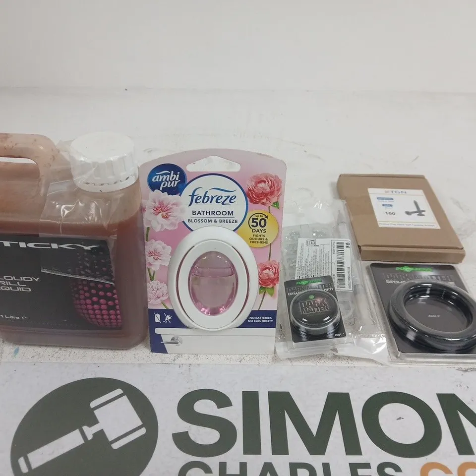 APPROXIMATELY 15 ASSORTED HOUSEHOLD PRODUCTS TO INCLUDE SCREWS , SUPER HEAVY TUNGSTEN RING TUBE AND FEBREZE 