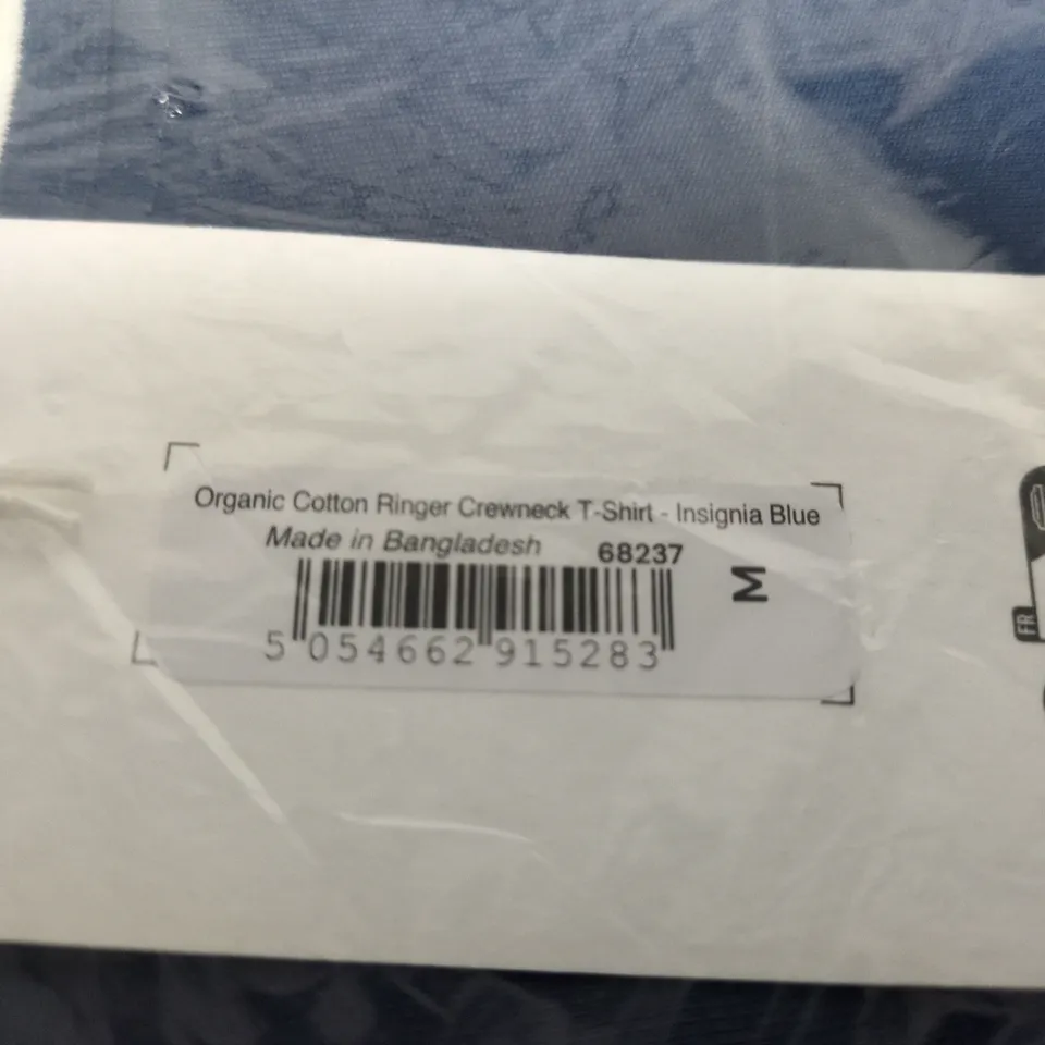 TM LEWIN ORGANIC COTTON RINGER CREWNECK T-SHIRT – INSIGNIA BLUE, MEN’S SIZE M