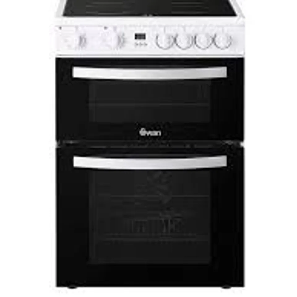 BOXED SWAN SX16720W 60CM ELECTRIC TWIN OVEN CERAMIC HOB COOKER - WHITE