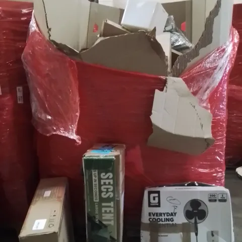 PALLET OF ASSORTED HOUSEHOLD GOODS AND PRODUCTS TO INCLUDE;FAN,TENT,CEILING FAN