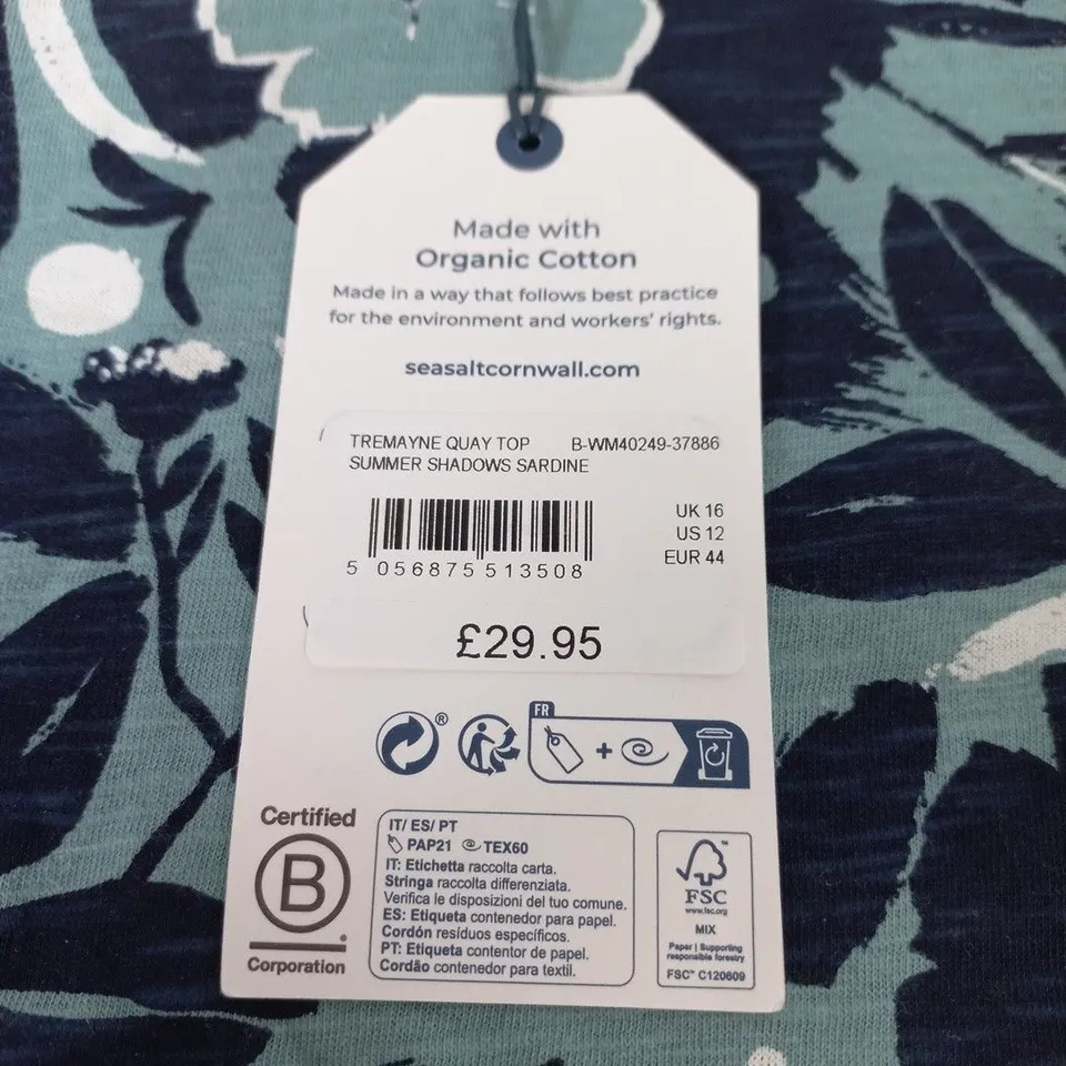 SEASALT TREMAYNE QUAY TOP – SUMMER SHADOWS SARDINE, UK 16